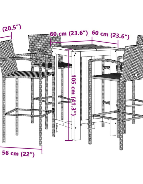 Încărcați imaginea în vizualizatorul Galerie, Set bar de grădină 5 piese negru lemn masiv acacia și poliratan
