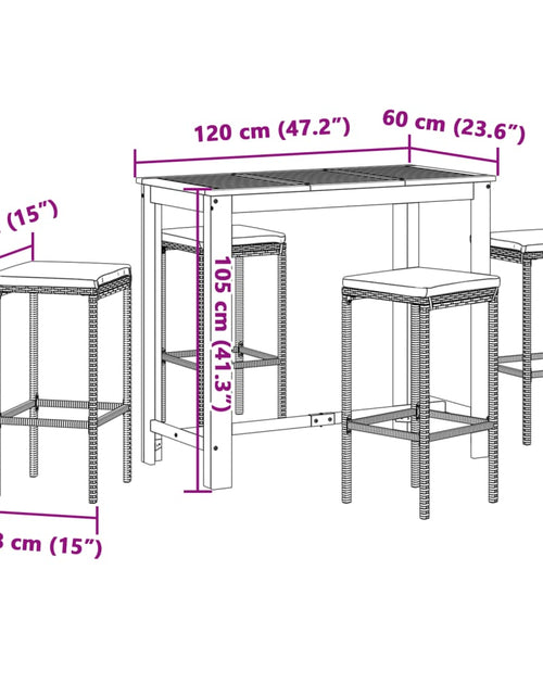 Încărcați imaginea în vizualizatorul Galerie, Set bar de grădină, 5 piese, maro, lemn masiv acacia/ poliratan
