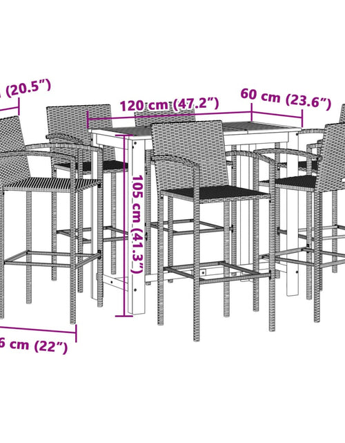 Încărcați imaginea în vizualizatorul Galerie, Set bar de grădină, 7 piese, maro, lemn masiv acacia/ poliratan
