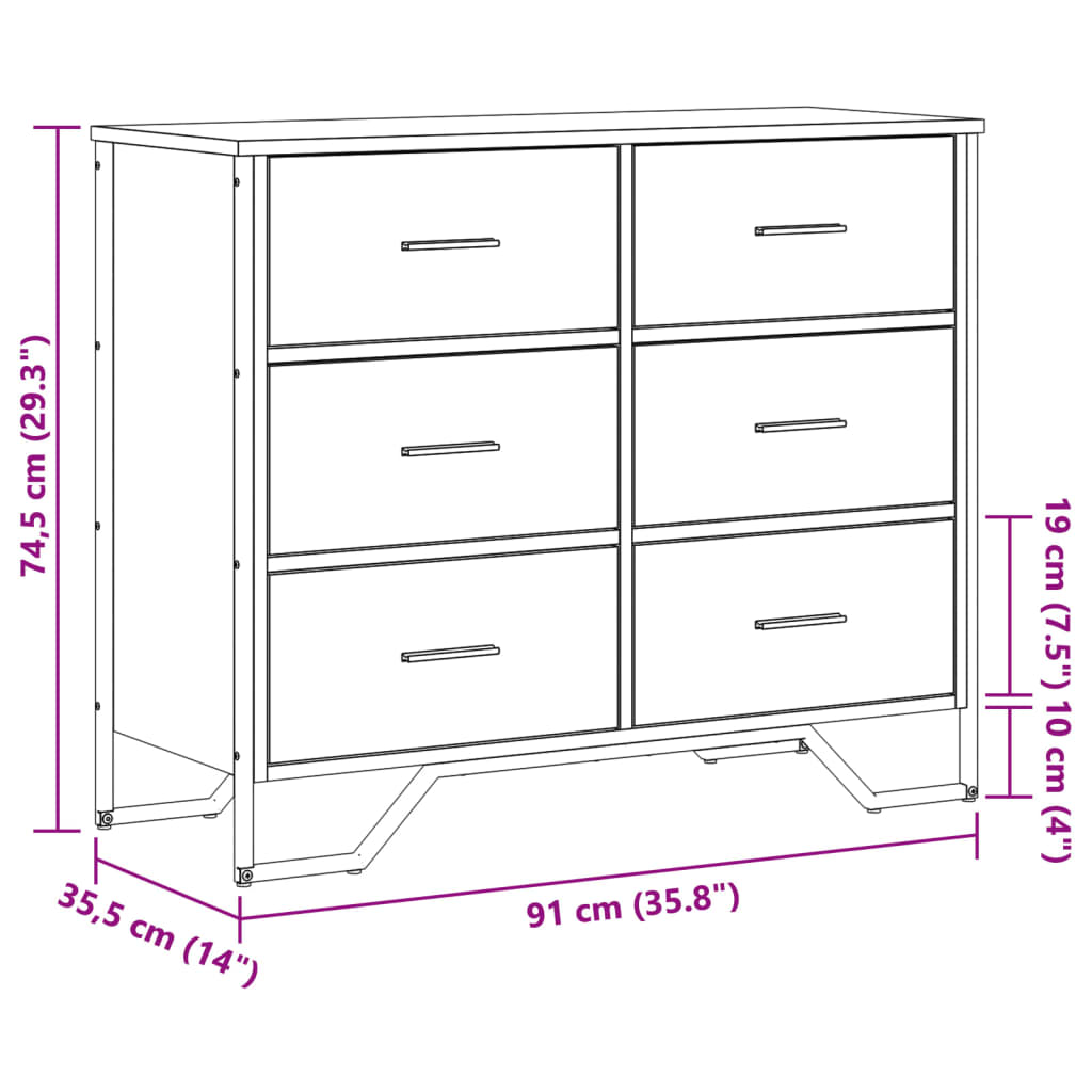 Comodă cu sertare stejar fumuriu 91x35,5x74,5 cm lemn prelucrat