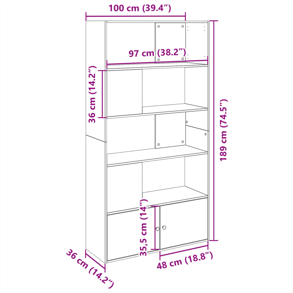 Bibliotecă, stejar sonoma, 100x36x189 cm, lemn prelucrat