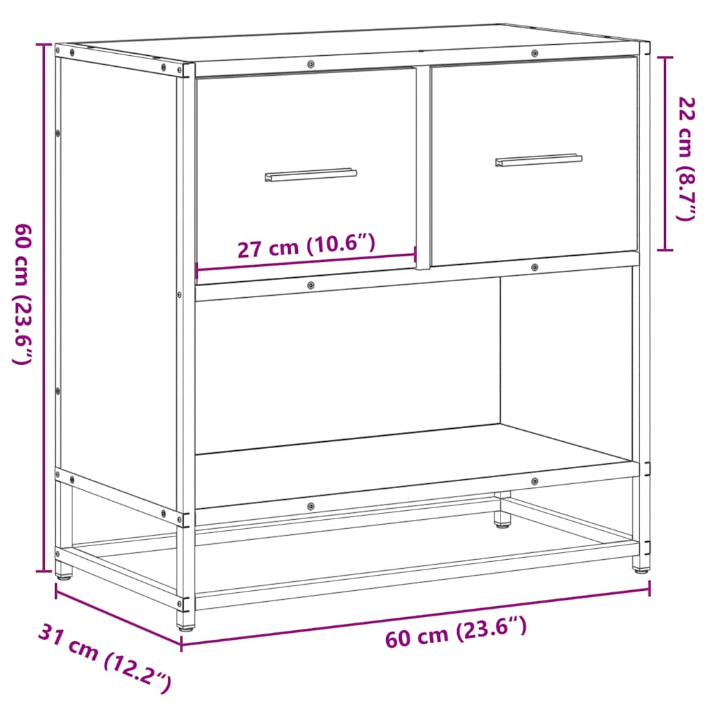 Noptiera neagra 60x31x60 cm lemn prelucrat si metal