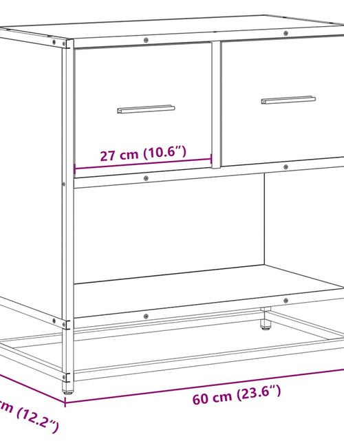 Încărcați imaginea în vizualizatorul Galerie, Noptiera stejar afumat 60x31x60 cm lemn prelucrat si metal
