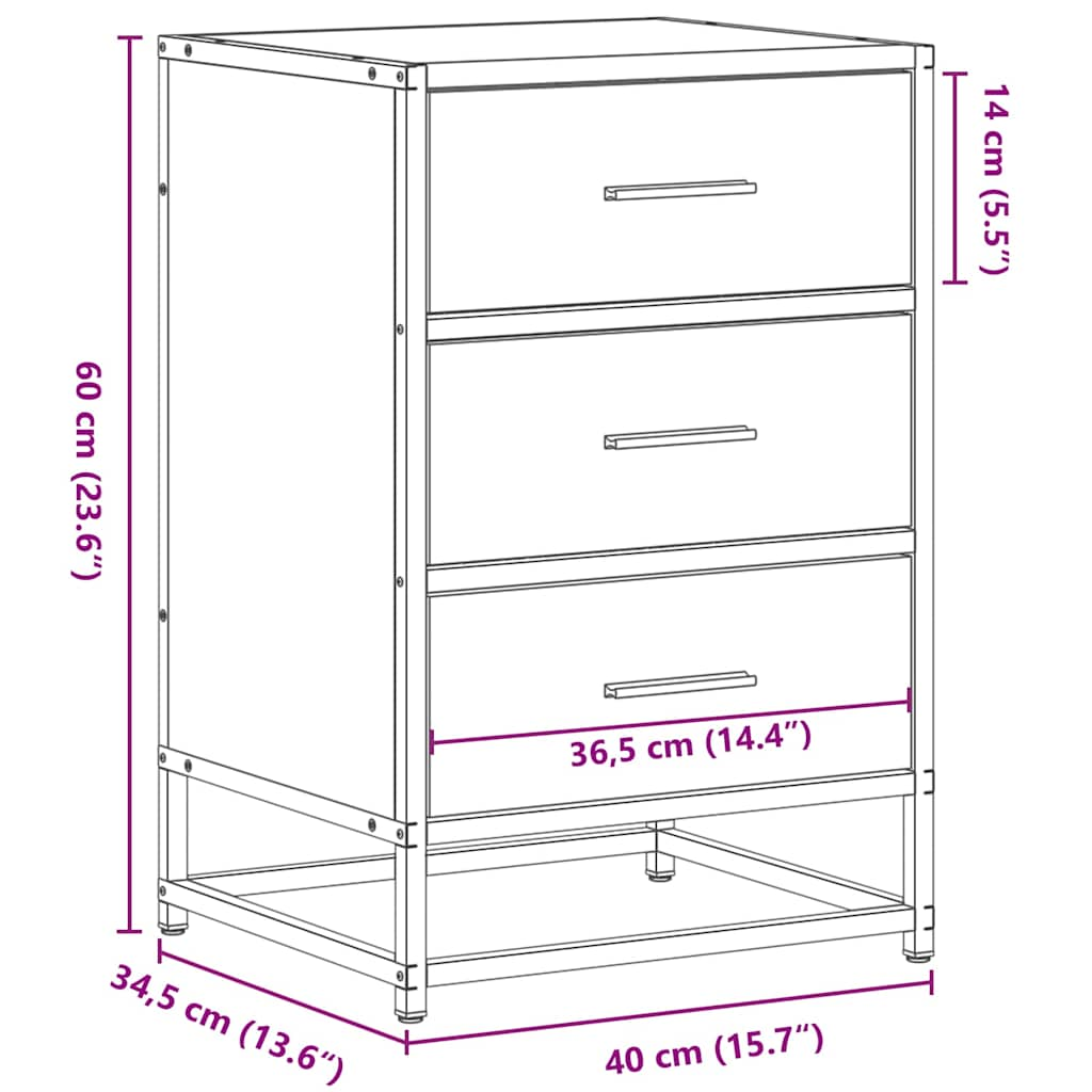 Noptiera din stejar Sonoma 40x34,5x60cm lemn prelucrat si metal