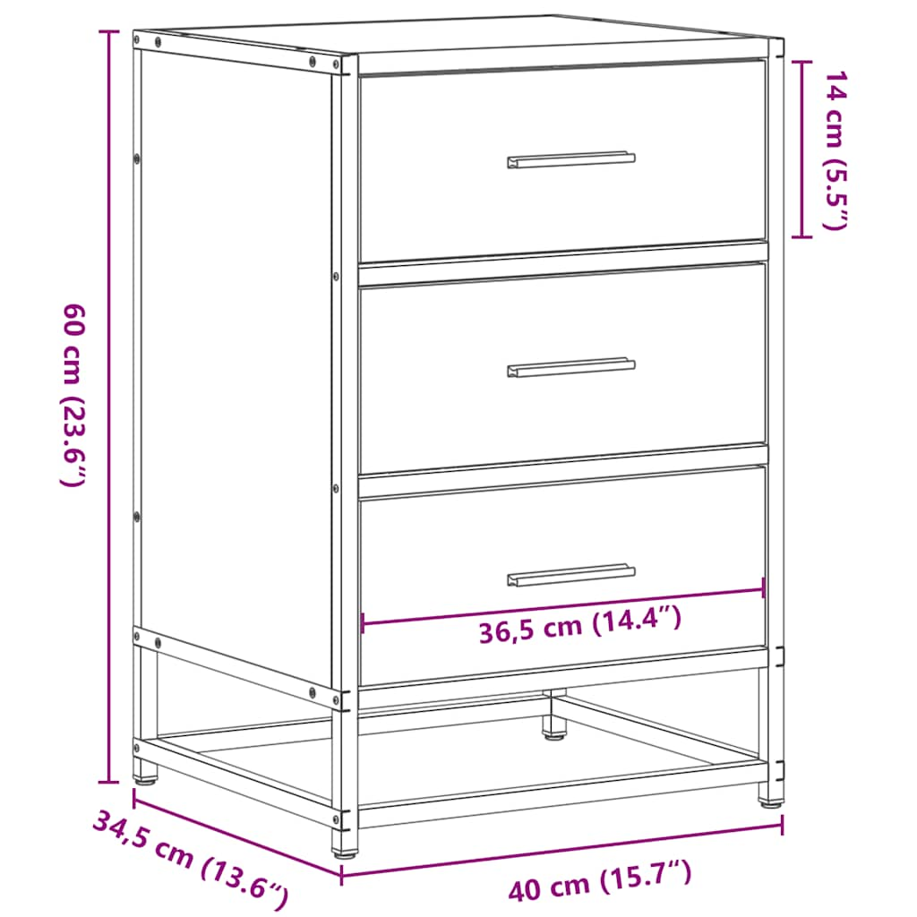 Noptiera gri Sonoma 40x34,5x60 cm lemn prelucrat si metal