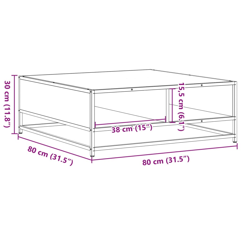 Măsuță de cafea gri sonoma 80x80x30 cm lemn prelucrat și metal