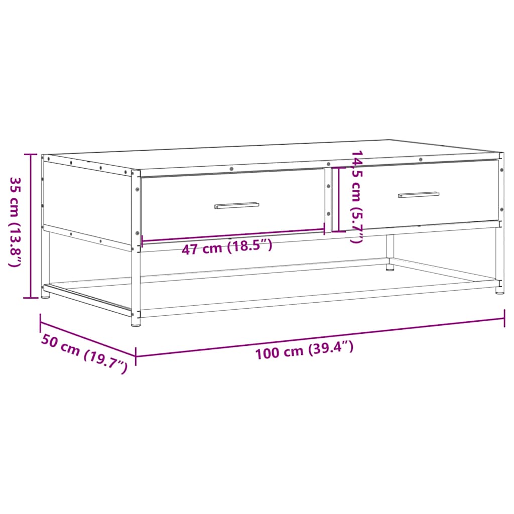 Măsuță cafea stejar sonoma 100x50x35 cm lemn prelucrat și metal