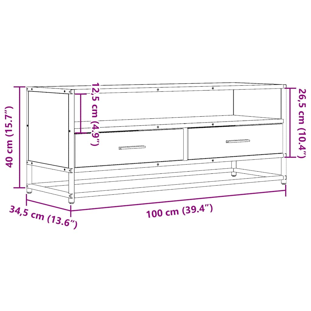 Dulap TV stejar sonoma, 100x34,5x40 cm, lemn prelucrat și metal