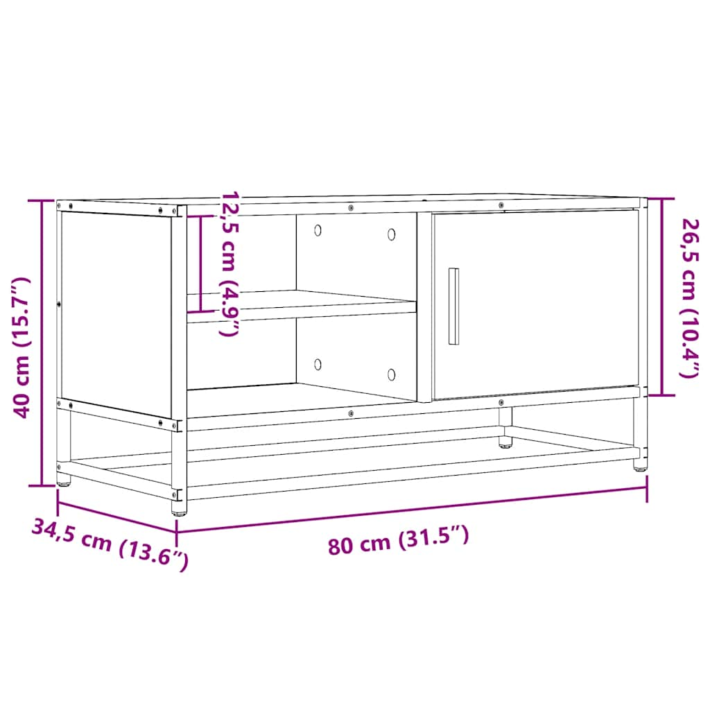 Dulap TV, stejar sonoma, 80x34,5x40 cm, lemn prelucrat și metal