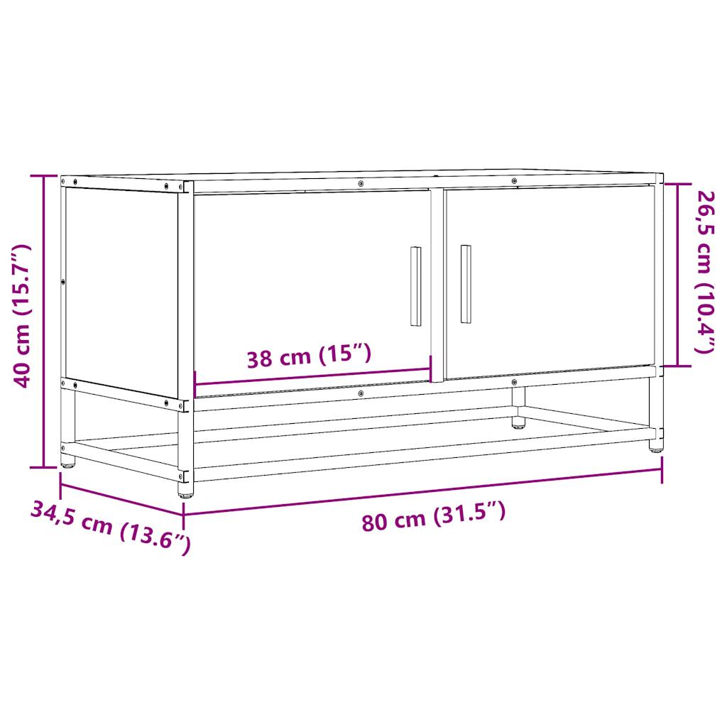 Dulap TV, negru, 80x34,5x40 cm, lemn prelucrat și metal