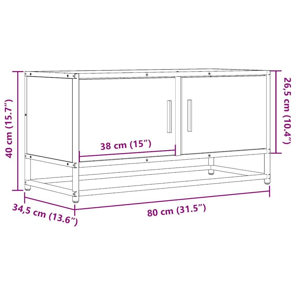 Dulap TV stejar fumuriu, 80x34,5x40 cm, lemn prelucrat și metal