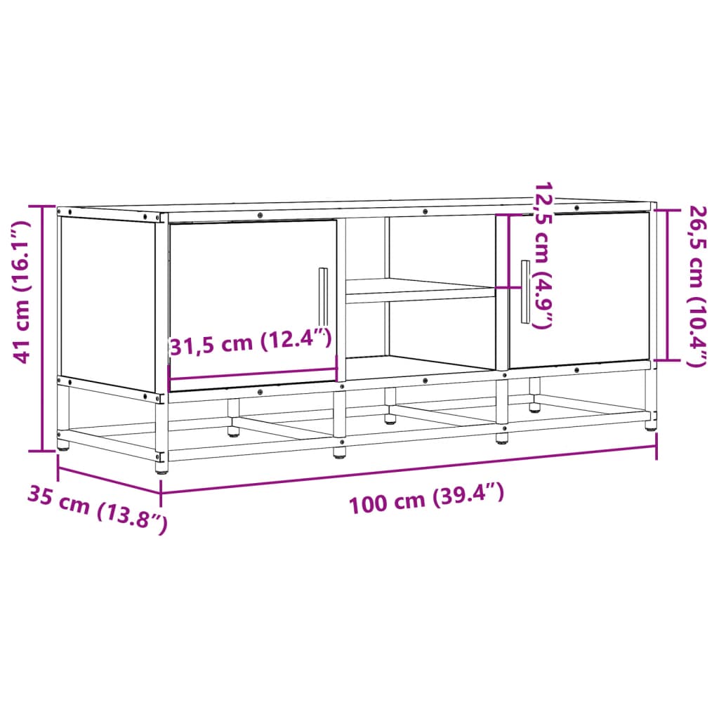 Dulap TV, negru, 100x35x41 cm, lemn prelucrat și metal