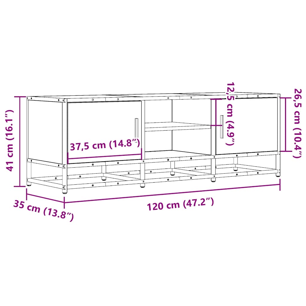 Dulap TV, negru, 120x35x41 cm, lemn prelucrat și metal