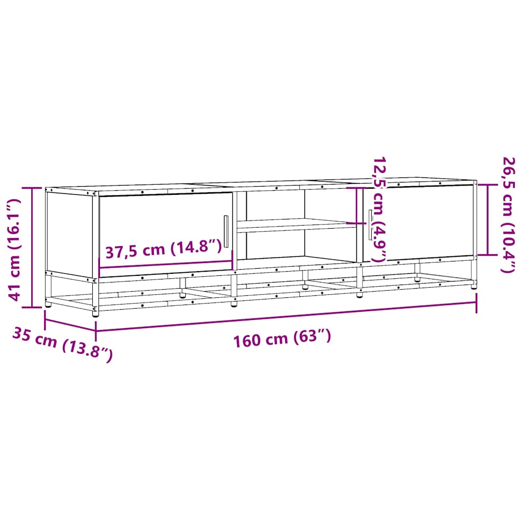 Dulap TV, stejar sonoma, 160x35x41 cm, lemn prelucrat și metal