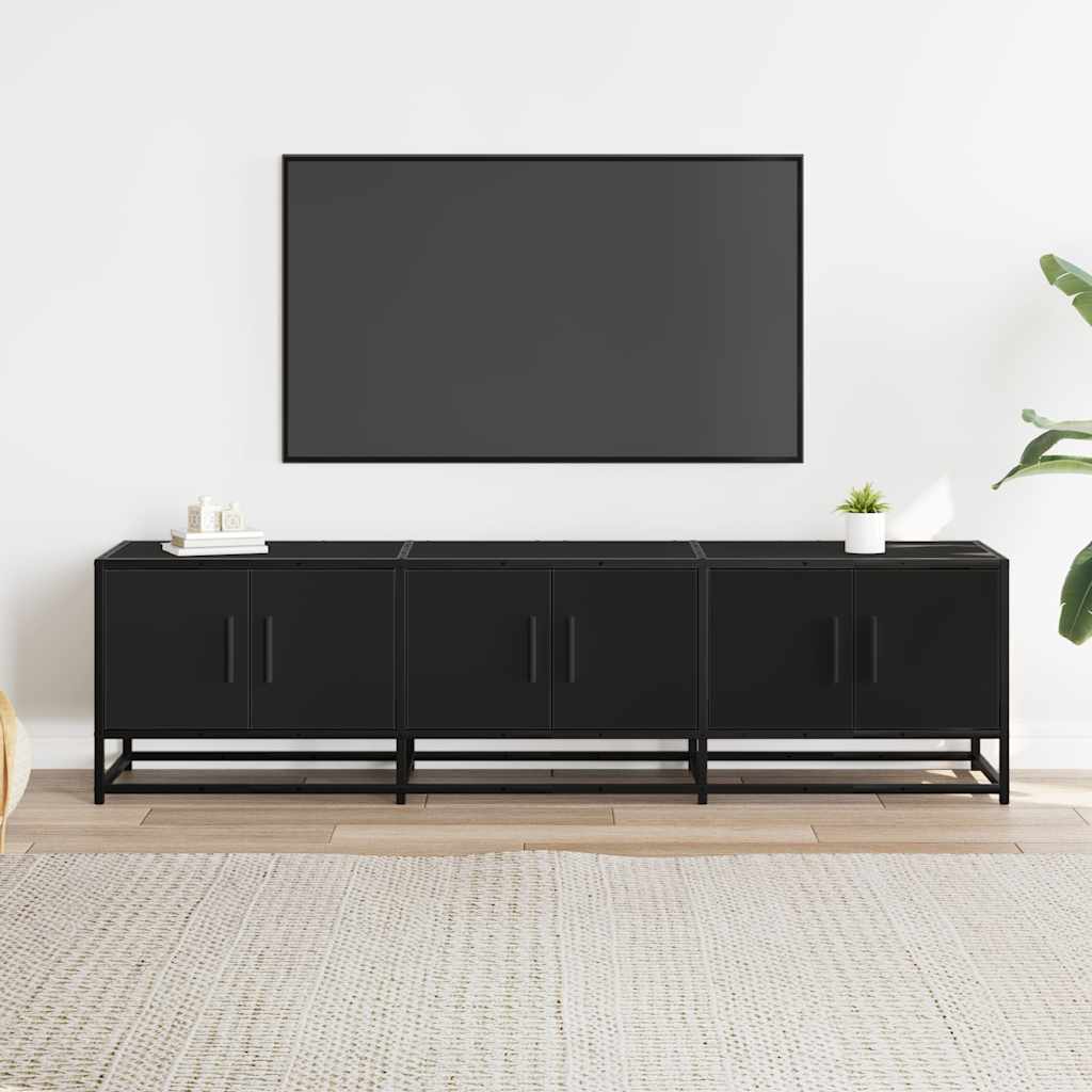 Dulap TV, negru, 150x35x41 cm, lemn prelucrat și metal