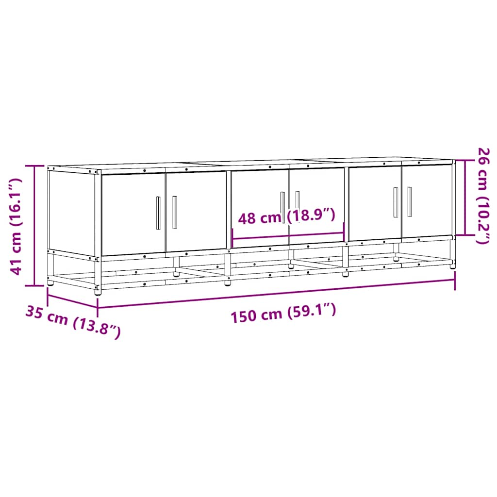 Dulap TV, negru, 150x35x41 cm, lemn prelucrat și metal