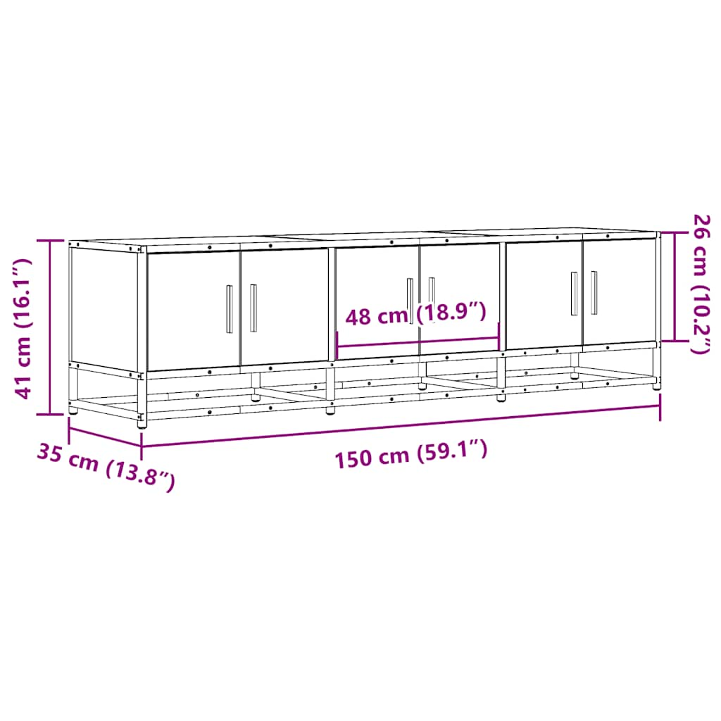 Dulap TV stejar fumuriu, 150x35x41 cm lemn prelucrat și metal