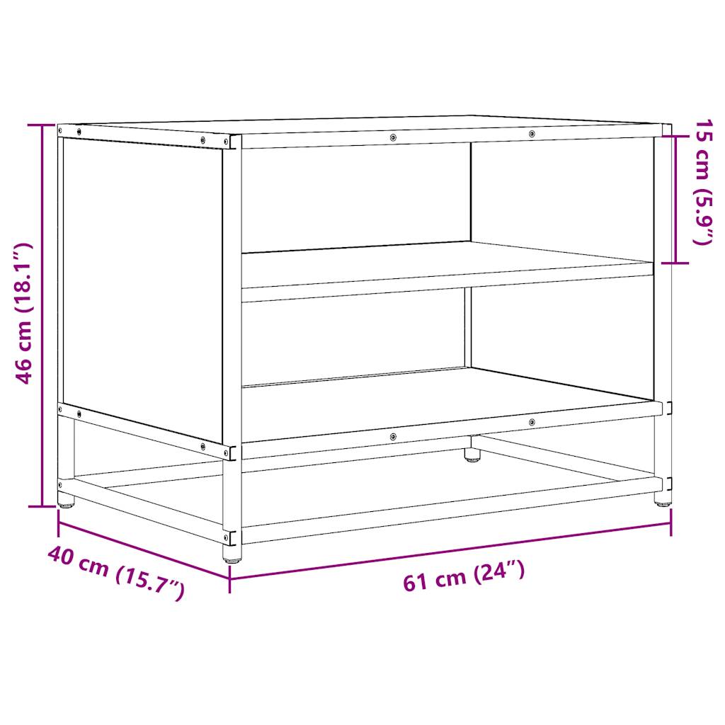 Comodă TV, stejar fumuriu, 61x40x46 cm lemn prelucrat și metal