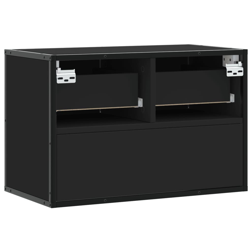 Dulap TV, negru, 60x31x39,5 cm, lemn prelucrat și metal