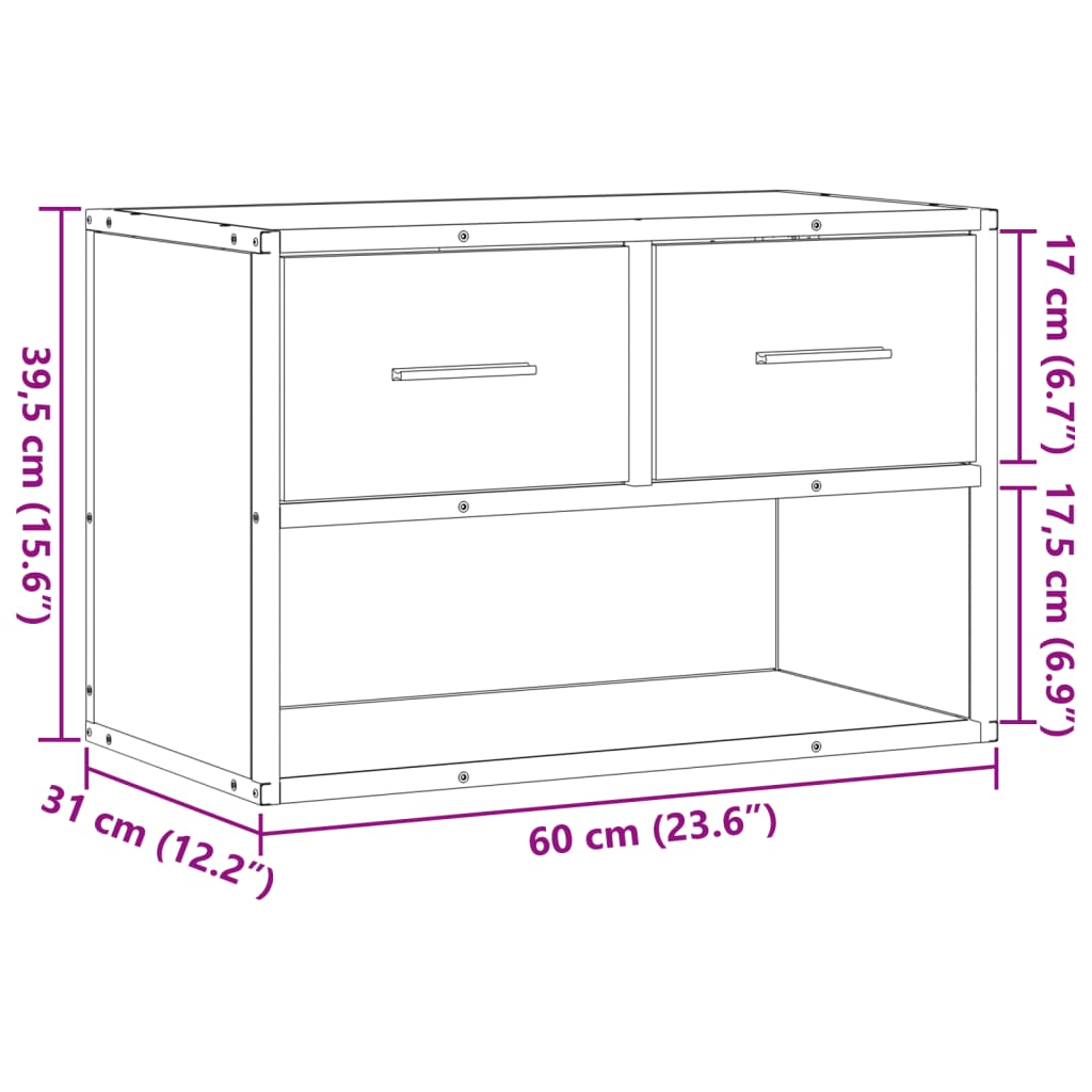 Dulap TV, negru, 60x31x39,5 cm, lemn prelucrat și metal