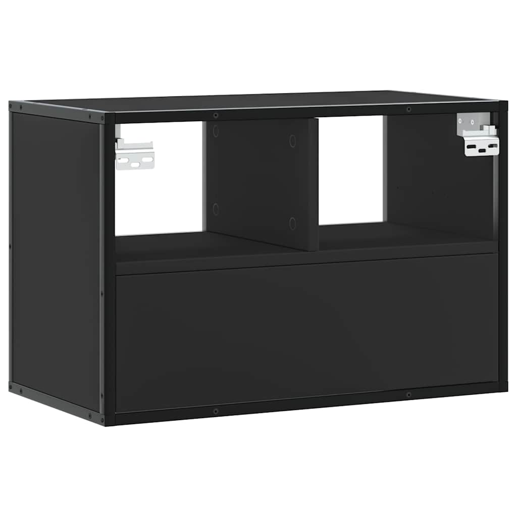 Dulap TV, negru, 60x31x39,5 cm, lemn prelucrat și metal