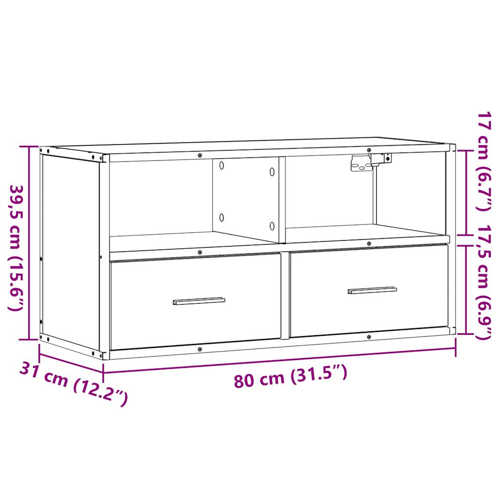 Dulap TV, negru, 80x31x39,5 cm, lemn prelucrat și metal