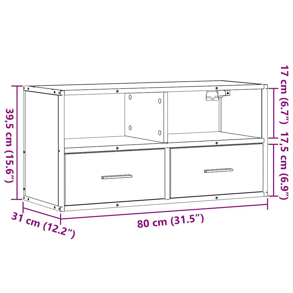 Dulap TV, stejar maro, 80x31x39,5 cm, lemn prelucrat și metal