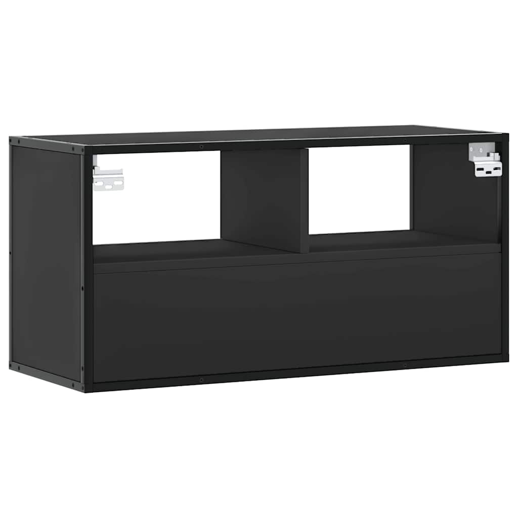 Dulap TV, negru, 80x31x39,5 cm, lemn prelucrat și metal