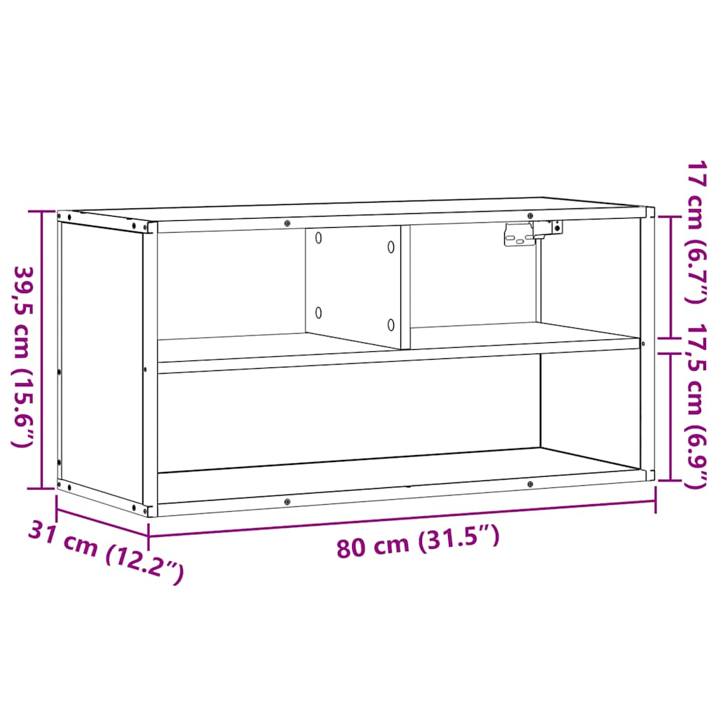 Dulap TV, gri sonoma, 80x31x39,5 cm, lemn prelucrat și metal