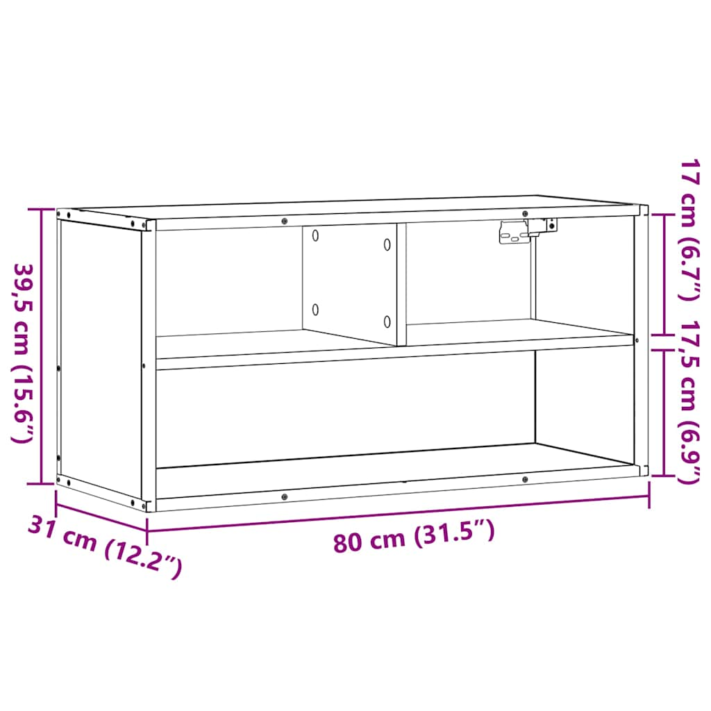 Dulap TV, stejar maro, 80x31x39,5 cm, lemn prelucrat și metal