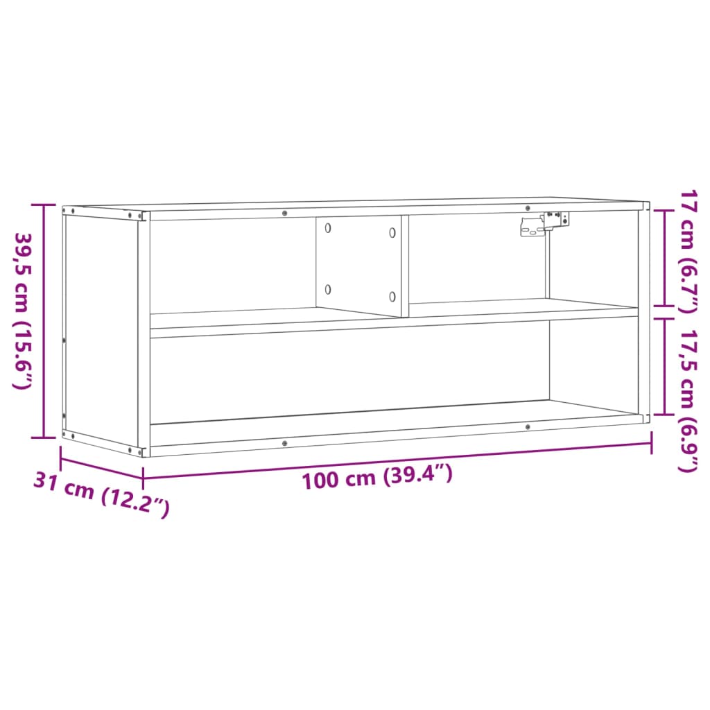 Dulap TV stejar fumuriu 100x31x39,5 cm, lemn prelucrat și metal