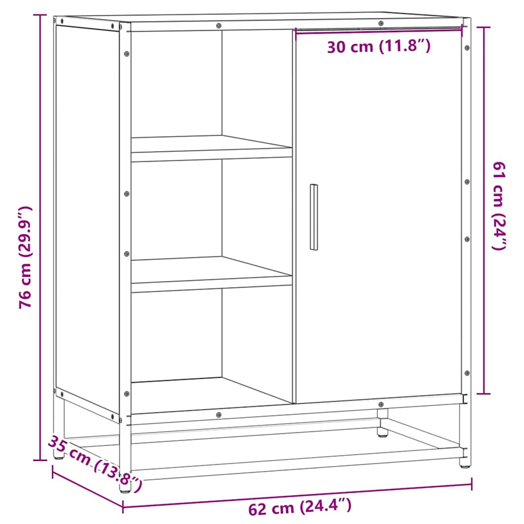 Dulap, stejar fumuriu, 62x35x76 cm, lemn prelucrat