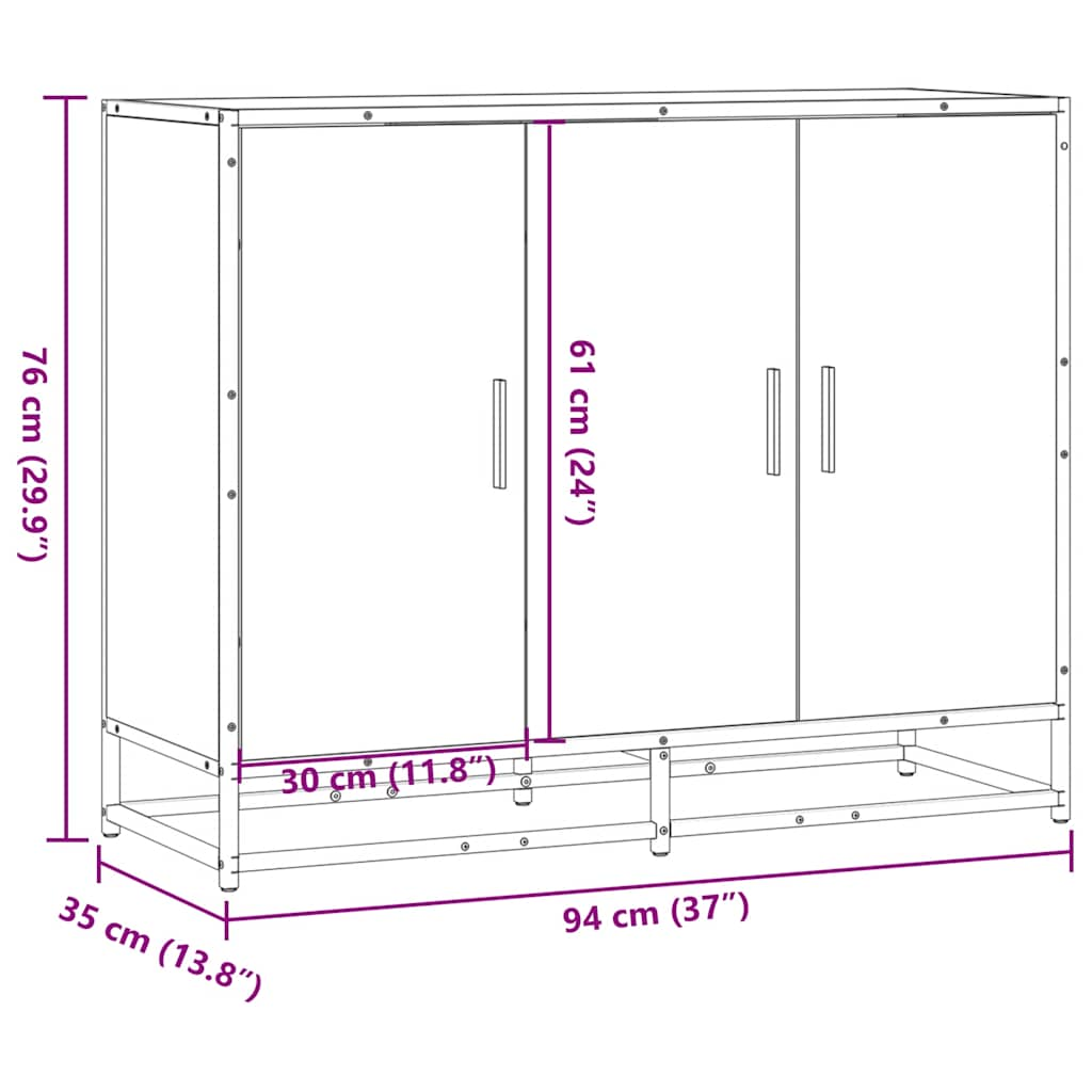 Dulap, stejar fumuriu, 94x35x76 cm, lemn prelucrat