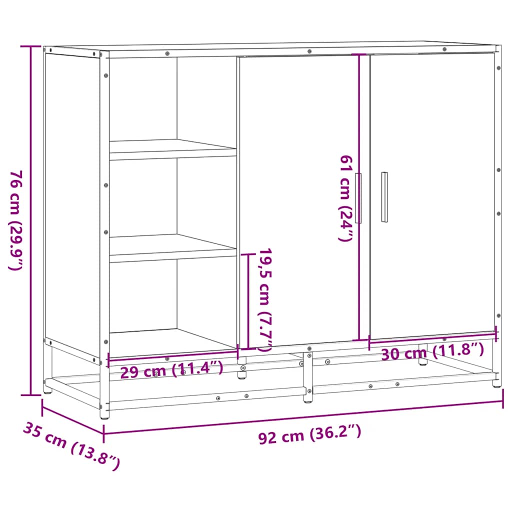Dulap, stejar maro, 92x35x76 cm, lemn prelucrat