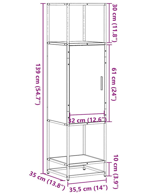 Загрузите изображение в средство просмотра галереи, Dulapuru stejar afumat 35,5x35x139 cm lemn și metal prelucrat
