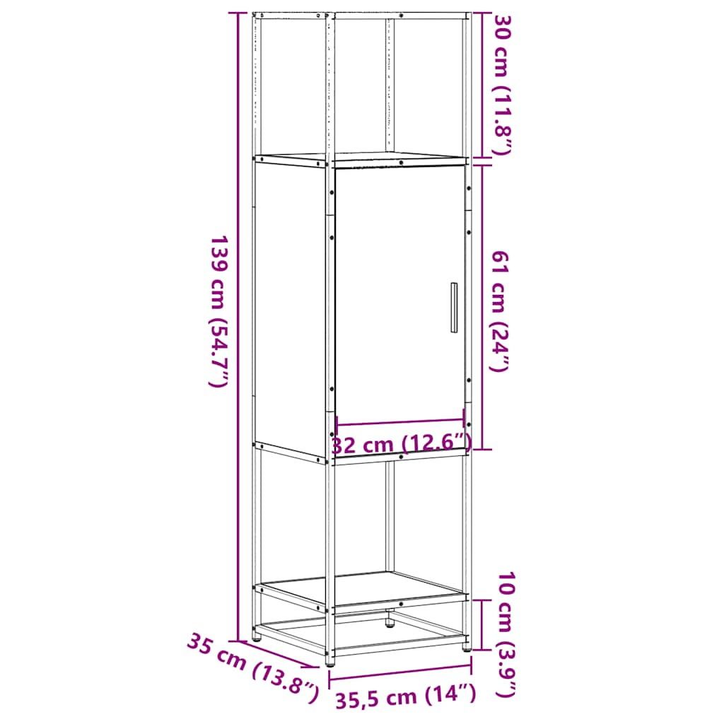 Dulapuru stejar afumat 35,5x35x139 cm lemn și metal prelucrat