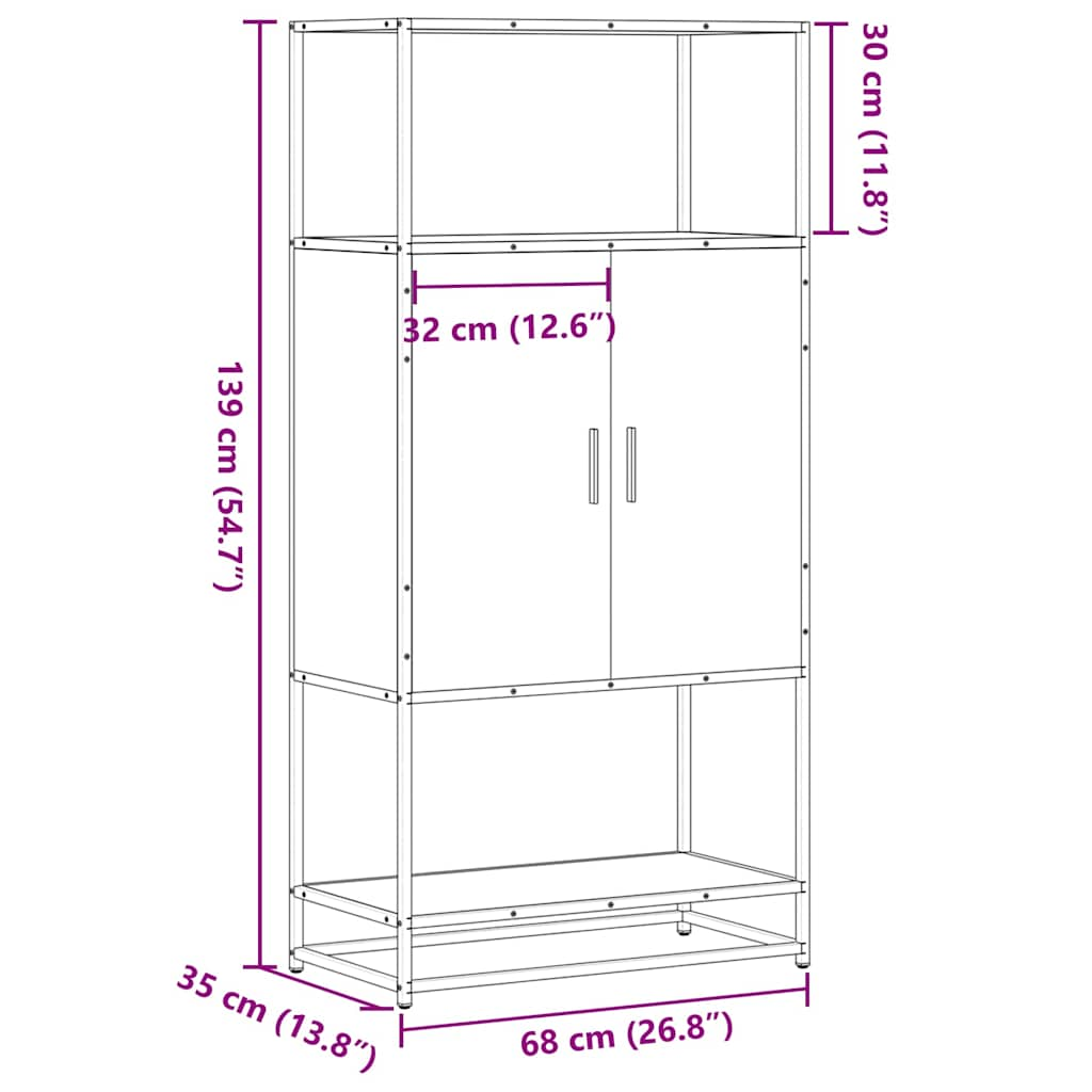 Dulapuru negru 68x35x139 cm lemn și metal prelucrat