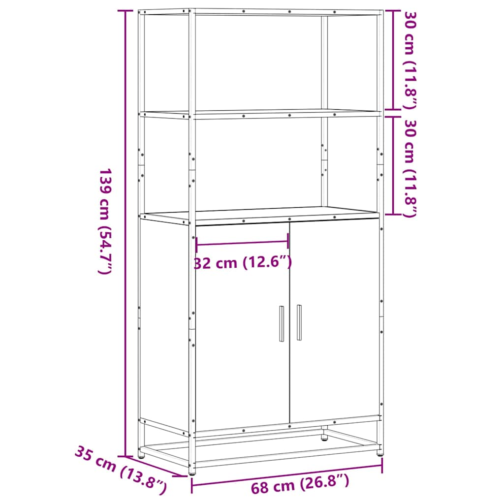 Dulapuru stejar afumat 68x35x139 cm lemn și metal prelucrat