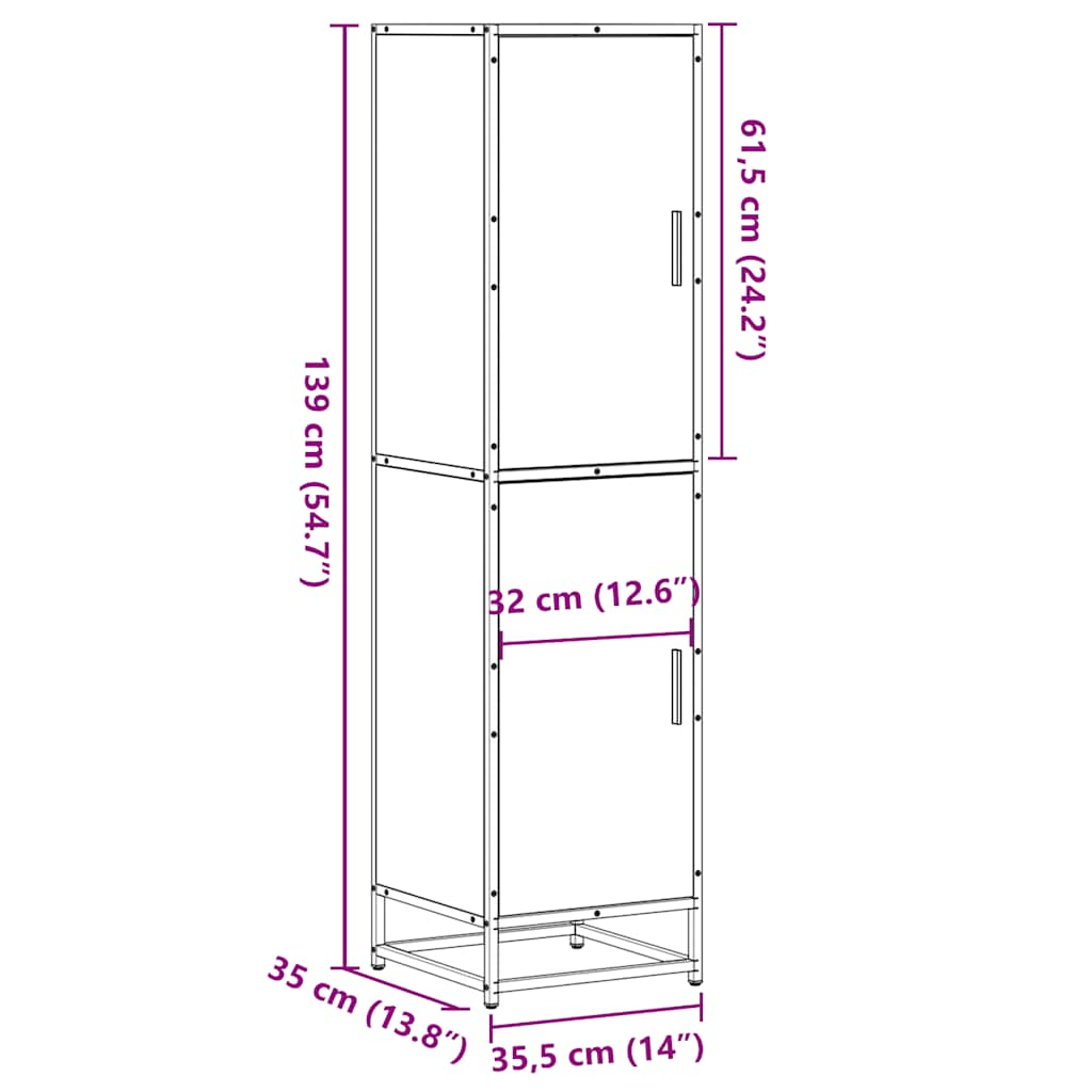 Dulapuru stejar afumat 35,5x35x139 cm lemn și metal prelucrat