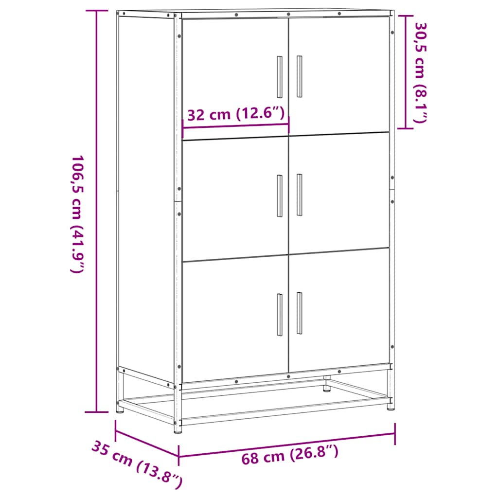 Dulapuru negru 68x35x106,5 cm lemn și metal prelucrat