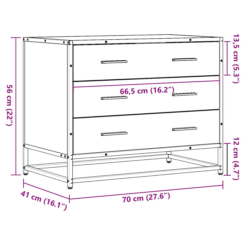 Dulap cu sertare, negru, 70x41x56 cm, lemn compozit