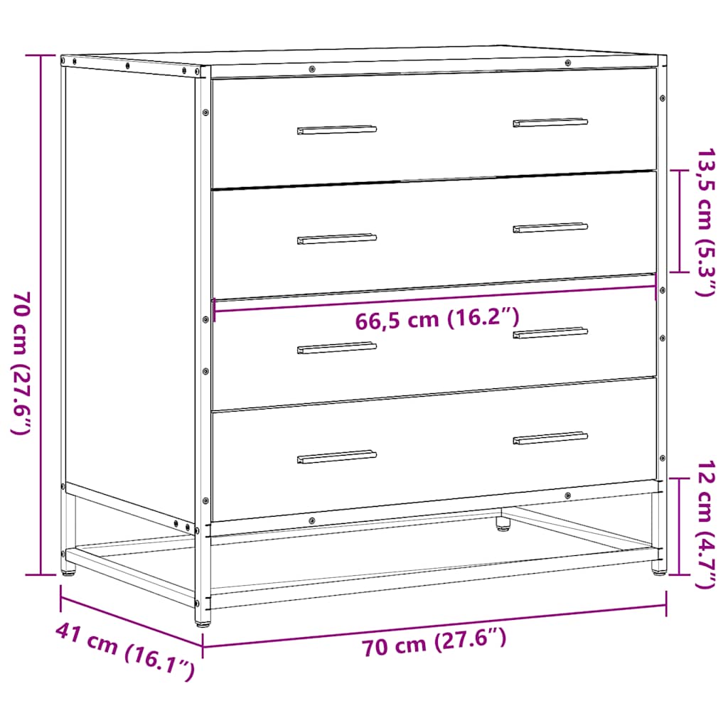 Dulap cu sertar, stejar fumuriu, 70x41x70 cm, lemn prelucrat