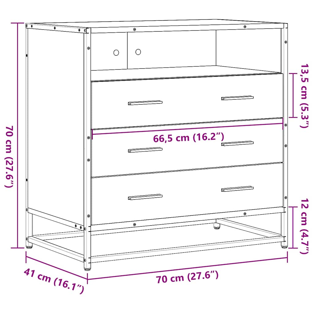 Dulap cu sertar, stejar fumuriu, 70x41x70 cm, lemn prelucrat