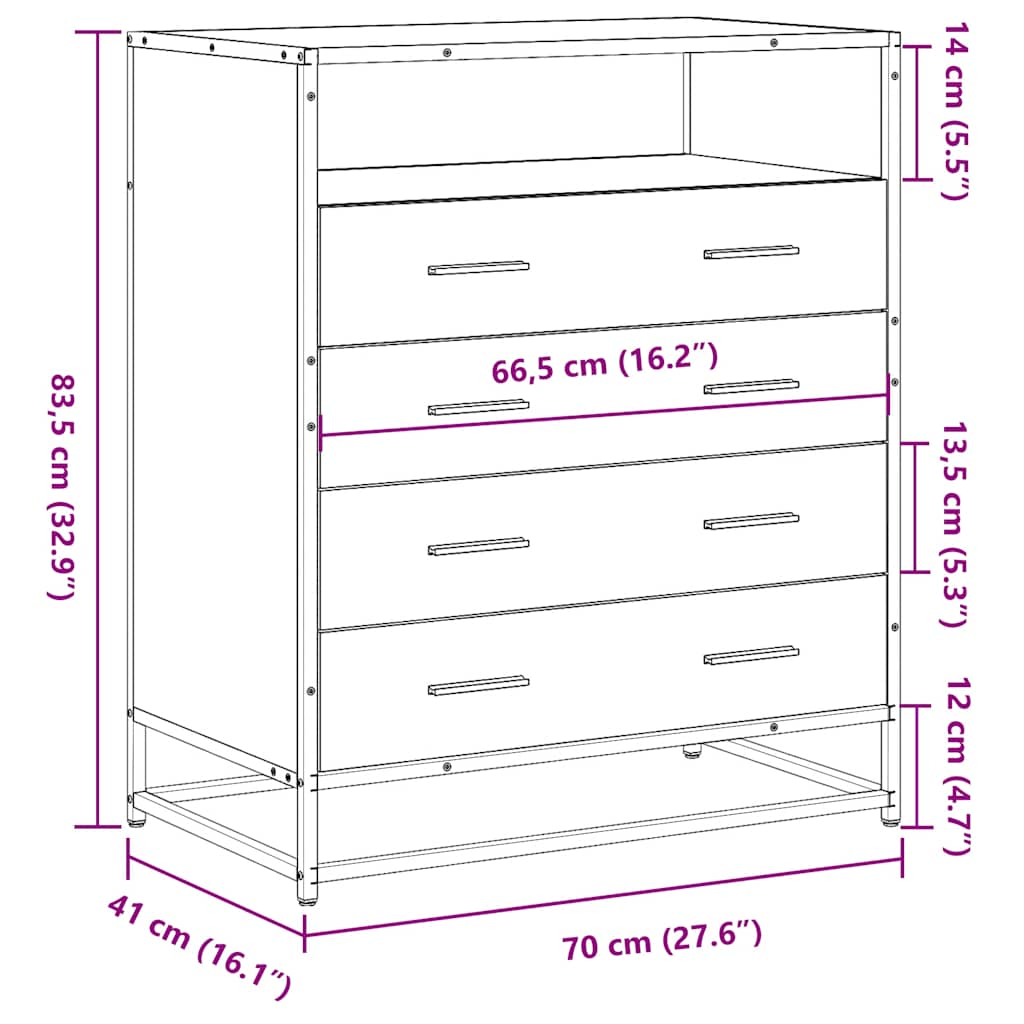 Dulap cu sertar, gri sonoma, 70x41x70 cm, lemn prelucrat