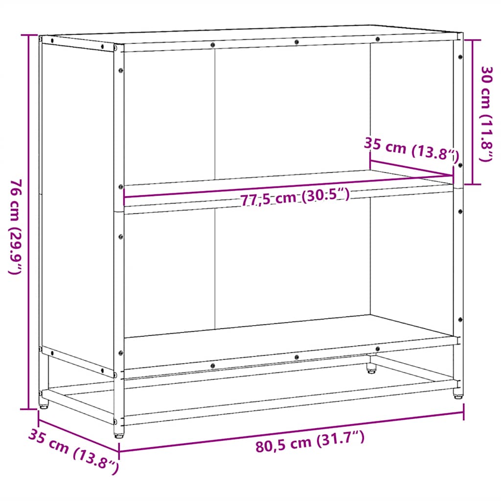 Bibliotecă, negru, 80x35x76 cm, lemn prelucrat