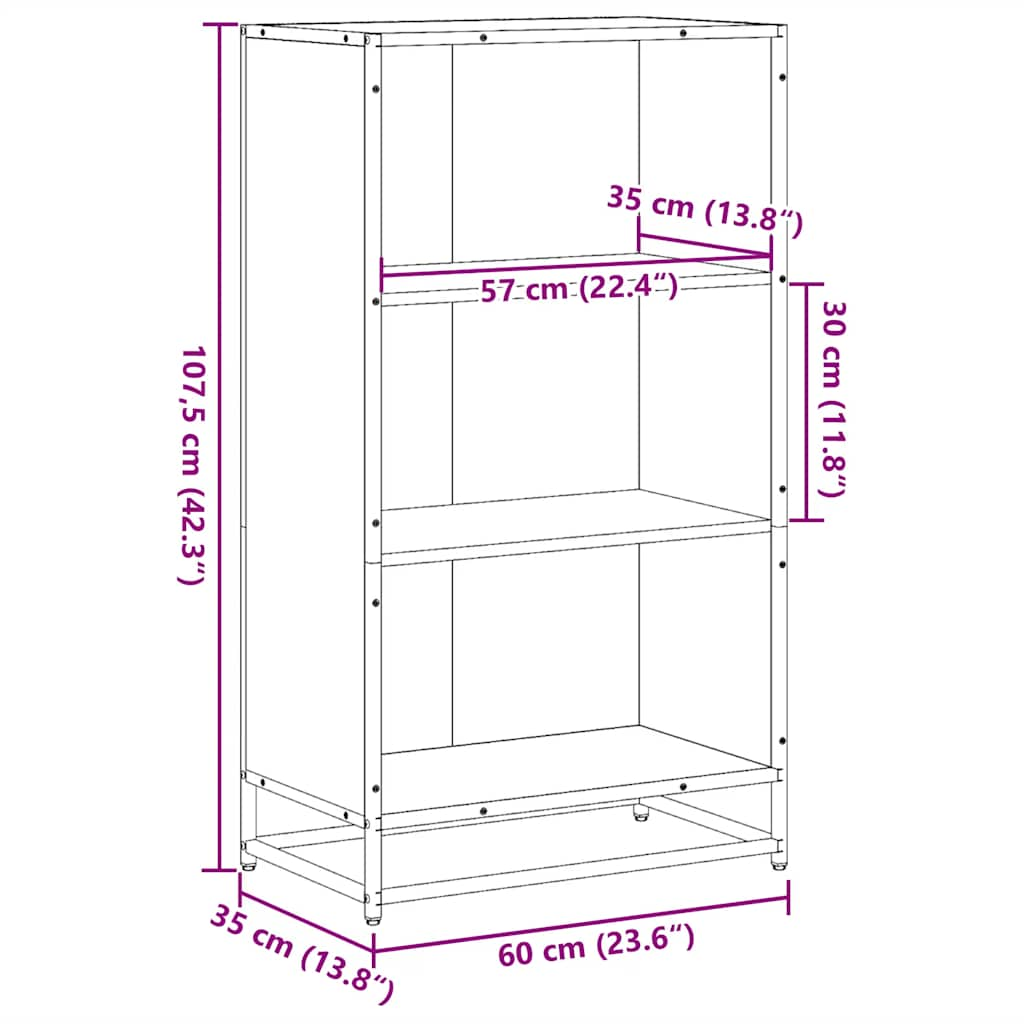 Bibliotecă, stejar fumuriu, 60x35x107,5 cm, lemn prelucrat