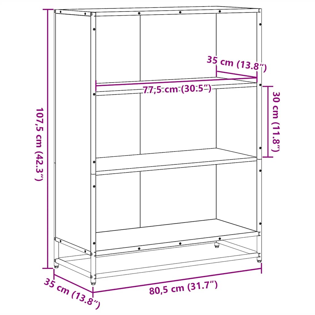 Bibliotecă, stejar Sonoma, 80,5x35x107,5 cm, lemn prelucrat