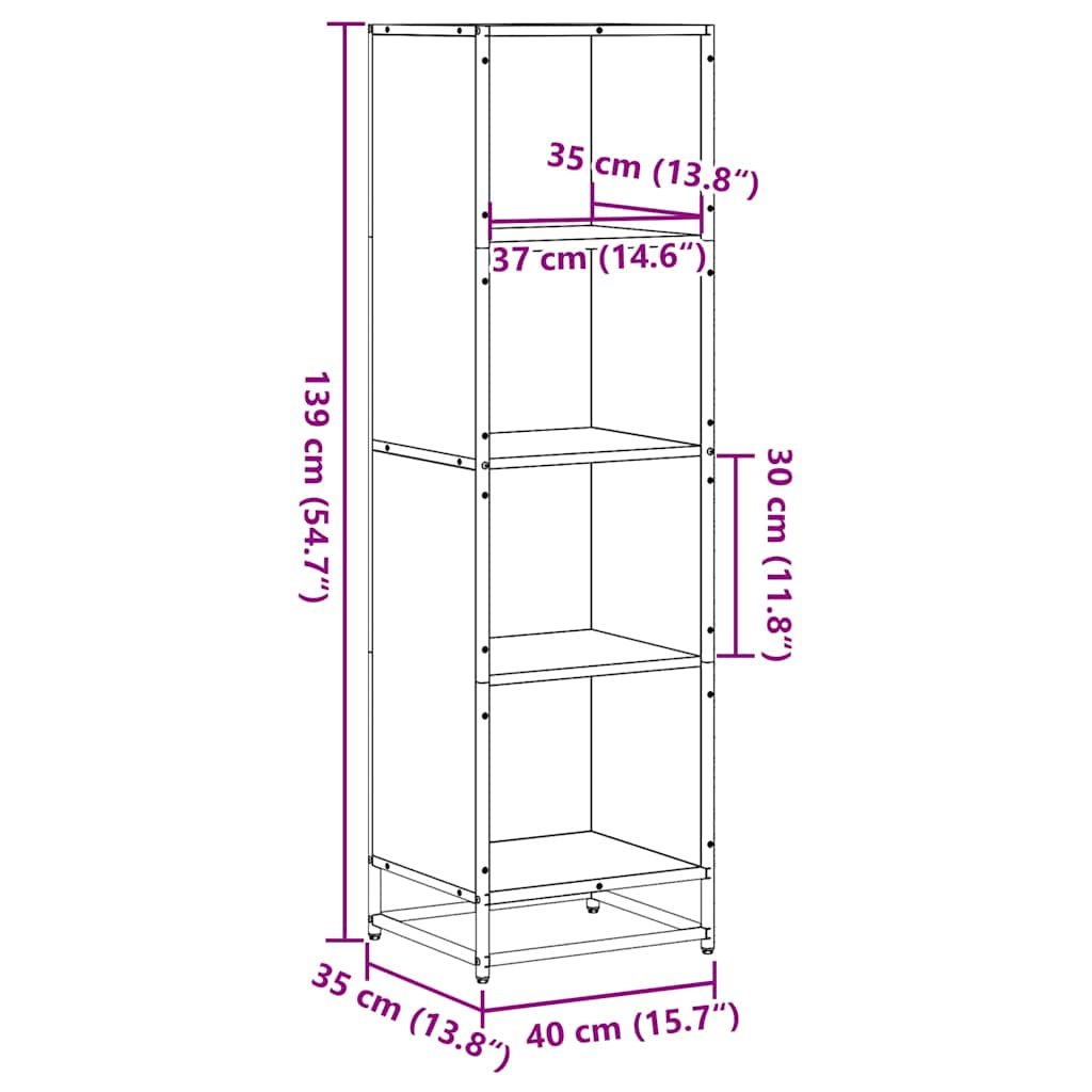 Bibliotecă, negru, 40x35x139 cm, lemn prelucrat