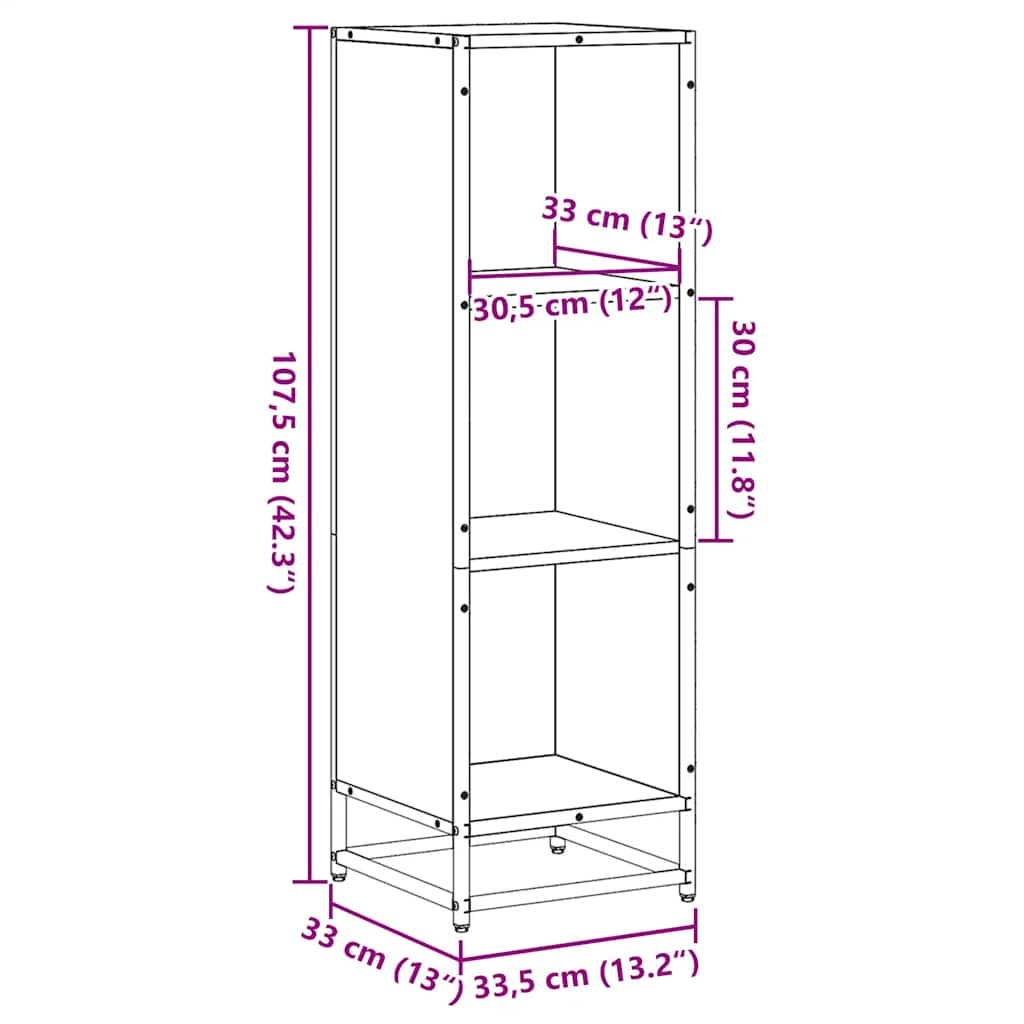 Bibliotecă, negru,33,5x33x107,5 cm, lemn prelucrat