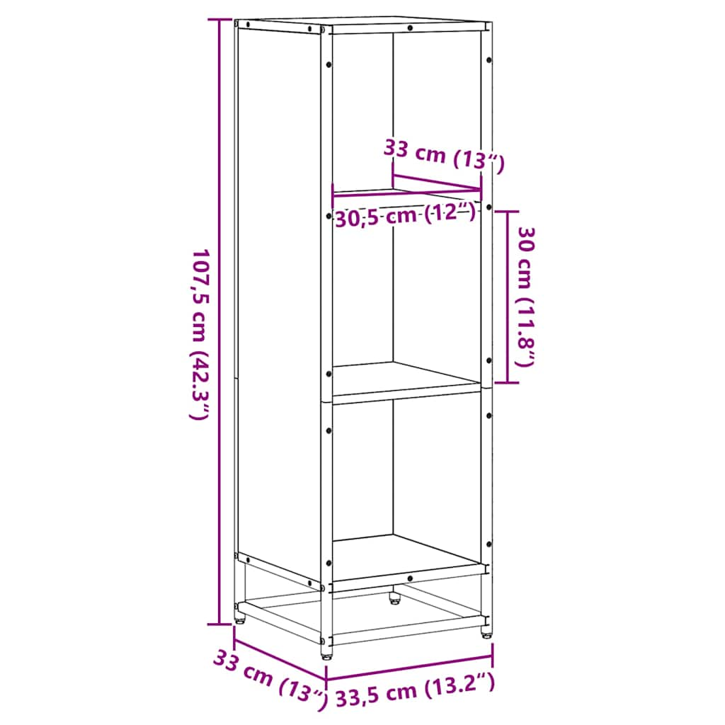 Bibliotecă, gri sonoma, 33,5x33x107,5 cm, lemn prelucrat